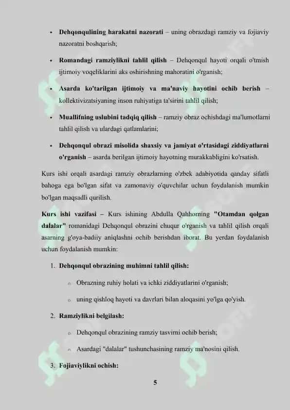"Otamdan Qolgan Dalalar" romanidagi Dehqonqul obrazi 5