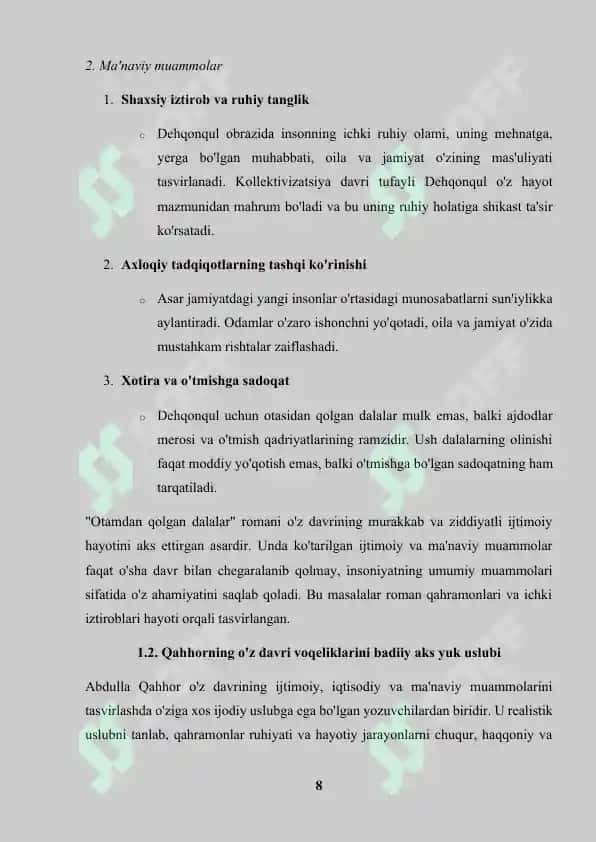 "Otamdan Qolgan Dalalar" romanidagi Dehqonqul obrazi 8