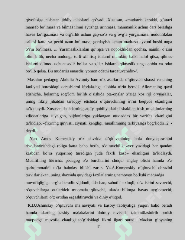 Hozirgi davrda o’qituvchilik kasbi va uning jamiyatda tutgan o’rni 7