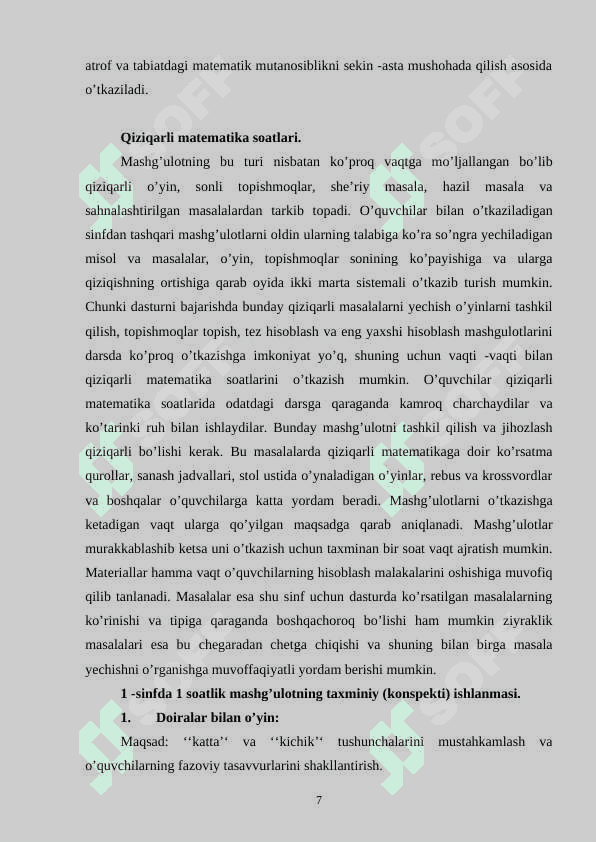 Ikkinchi sinfda matеmatikadan sinfdan tashqari ishlarni tashkil qilish mеtоdikasi. 7