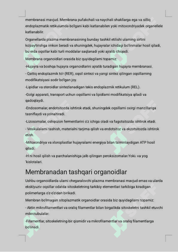 BIR MEMBRANALI ORGANOIDLAR TUZILISHI XAQIDA UMUMIY MALUMOT 4