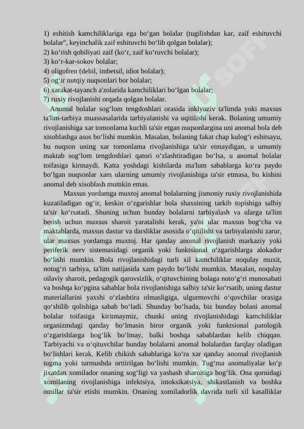 Maxsus yordamga muhtoj anomal bolalar toifalari 2