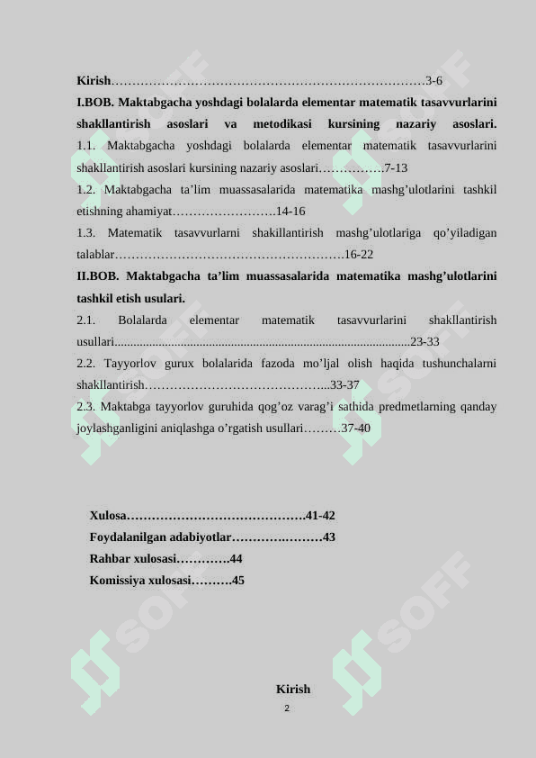 Elementar matematik tasavvurlarni shakllantirish mashg’ulotini kuzatish, ularni tahlil etish va ularga qo‘yiladigan talablar 2