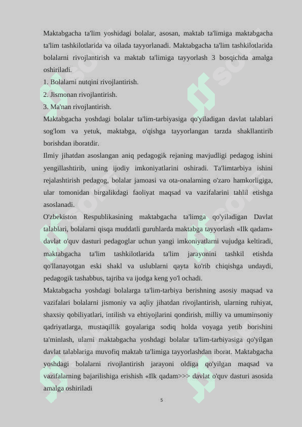 Ilk qadam takomillashtirilgan davlat dasturida bolalarning jismoniy rivojlanishiga qoyiladigan talablarni guruhlarda o'rganish 5