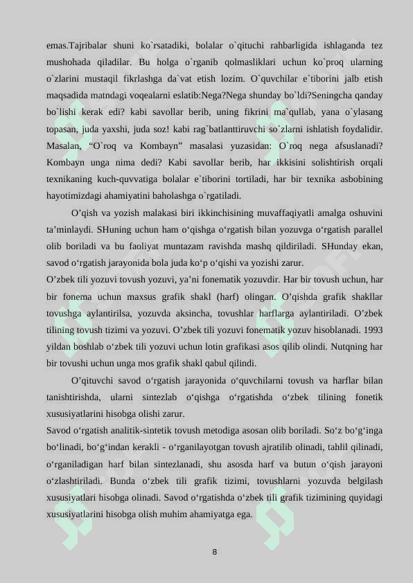 Oʻqish savodxonligi darslarda sher oʻtish uslubiyatlari 8
