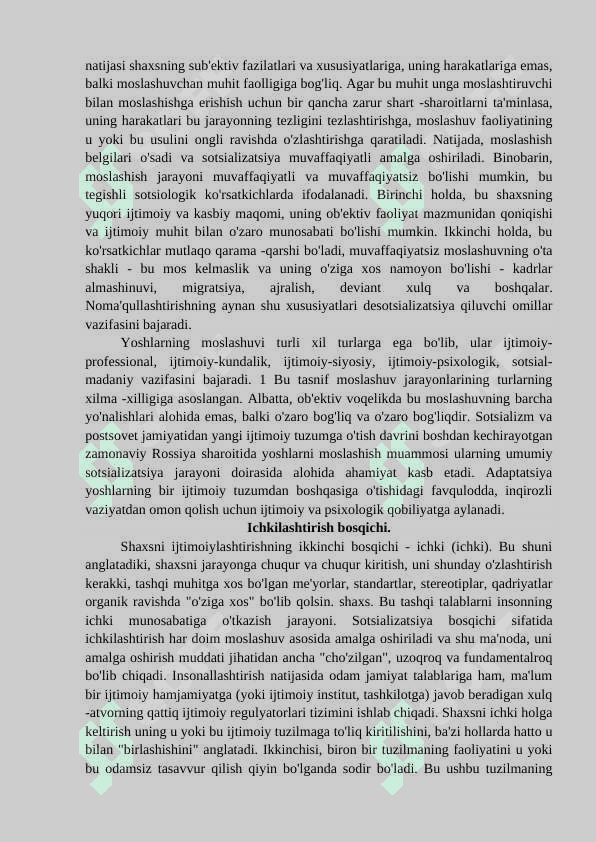 Ijtimoiylashtirish bosqichlarini o`rganish va uni tahlil qilish 2