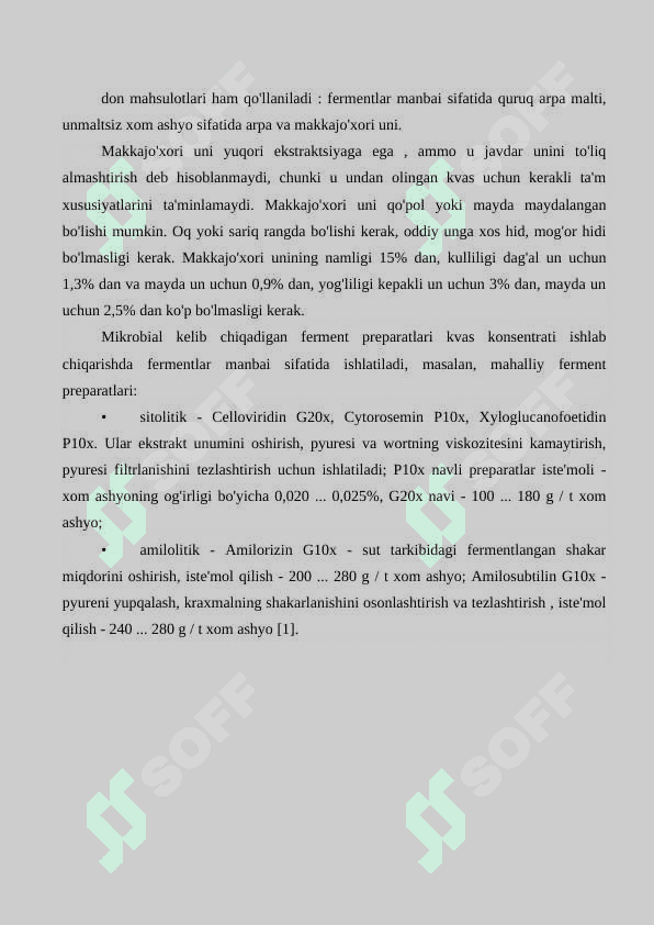 Kvas suslasini tayyorlash bo’limini loyihasi 8