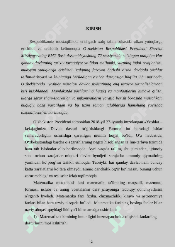 Matematikadan fanlararo aloqadorlik o'qitish samaradorligini ishirish omili sifatida 2