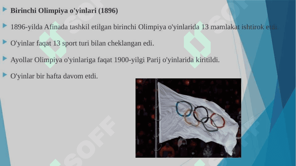 OLIMPIYA O'YINLARINING XUSUSIYATLARI 1896 DAN XOZIRGI DAVRGACHA 8