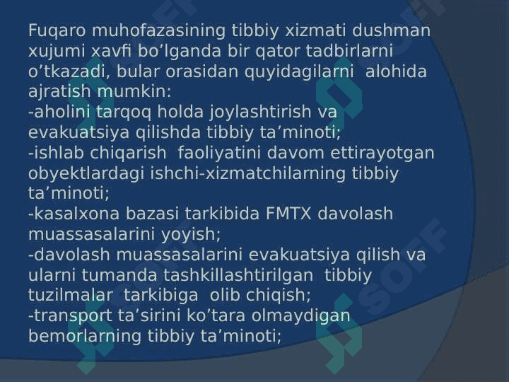 AHOLINI DUSHMAN TAJOVUZI XAVFI PAYTIDA VA SHIKASTLANGAN AHOLINI DAVOLASH-KO’CHIRISH VA TIBBIY TA’MINLASH 2