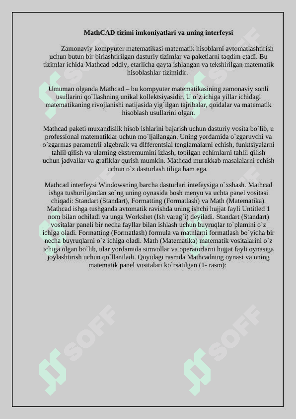 Matlab tizimida funksiyalarni yaratish va ulardan foydalanish. Matlab tizimining grafik imkoniyatlari. Matlab tizimida maxsus grafiklar bilan ishlash. Matlab tizimida funksiyalar qiymatlari jadvallarini yaratish va ularni vizuallashtirish. Matlab tizimi imkoniyatlaridan funksiyalarni to’liq tekshirishda foydalanish. Matlab tizimida tasodifiy miqdorlar taqsimot qonunlarini o’rganish. Amaliy dasturiy paketlarning qo’llanish sohalari 3