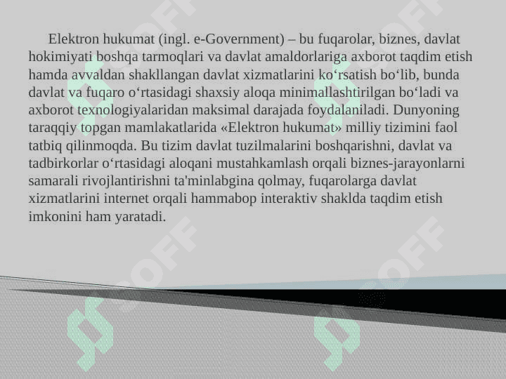 O’ZBEKISTON RESPUBLIKASIDA  ELEKTRON HUKUMAT TIZMINING  RIVOJLANISH BOSQICHLARI 2
