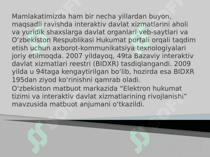 O’ZBEKISTON RESPUBLIKASIDA  ELEKTRON HUKUMAT TIZMINING  RIVOJLANISH BOSQICHLARI 4