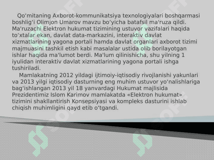 O’ZBEKISTON RESPUBLIKASIDA  ELEKTRON HUKUMAT TIZMINING  RIVOJLANISH BOSQICHLARI 7
