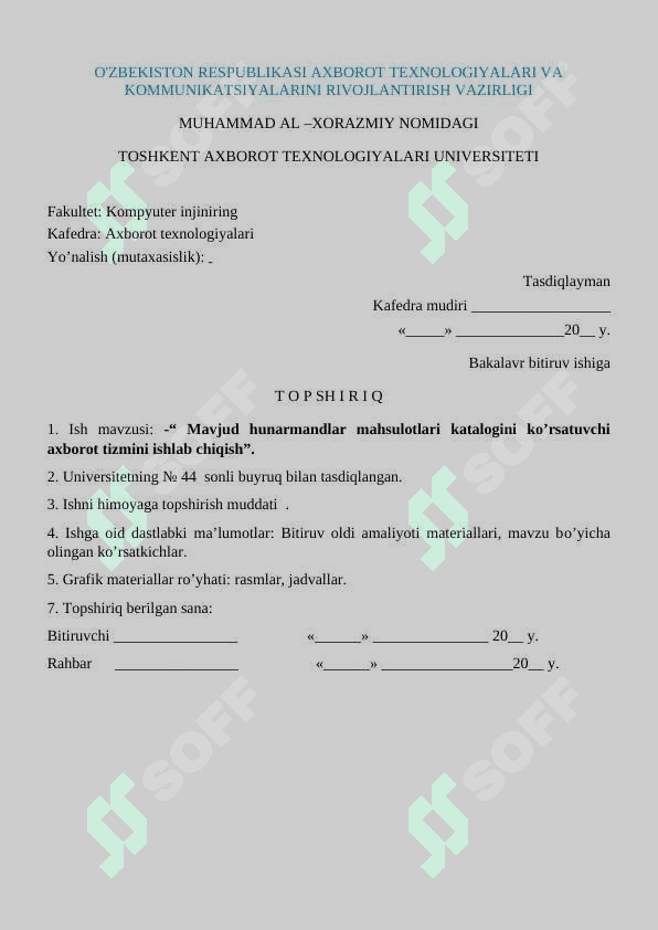 Mavjud hunarmandlar mahsulotlari katalogini ko’rsatuvchi axborot tizmini ishlab chiqish 2