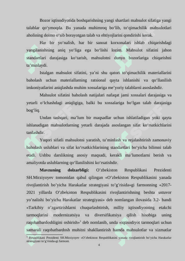 O’ZBEKISTONDA STANDARTLASHTIRISH OBYEKTLARIGA QO’YILADIGAN TALABLAR VA TOVARLARNI SHTRIXLI KODLASH kurs ishi 4