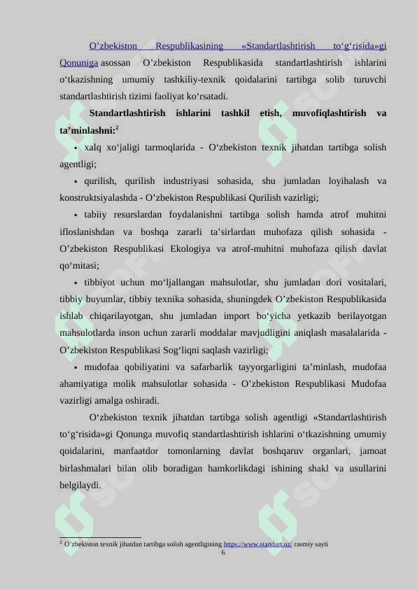 O’ZBEKISTONDA STANDARTLASHTIRISH OBYEKTLARIGA QO’YILADIGAN TALABLAR VA TOVARLARNI SHTRIXLI KODLASH kurs ishi 6