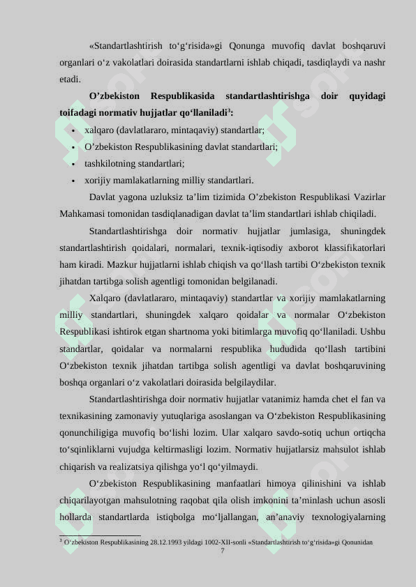 O’ZBEKISTONDA STANDARTLASHTIRISH OBYEKTLARIGA QO’YILADIGAN TALABLAR VA TOVARLARNI SHTRIXLI KODLASH kurs ishi 7