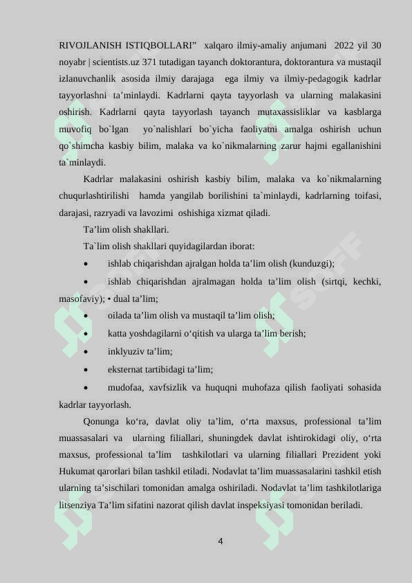 O’zbekiston Respublikasining “Maktabgacha ta’lim va tarbiya to’g’risida” gi qonunni 4