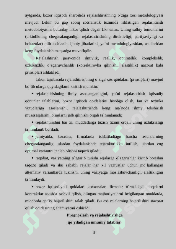 Bozor iqtisodiyoti sharoitida rejalashtirish va bashoratlash 8