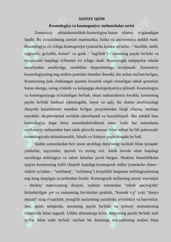 Kosmogoniya va kosmologiya boʻlimlarini oʻrganish 4