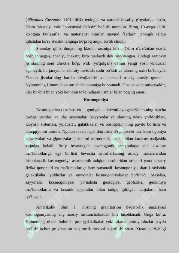 Kosmogoniya va kosmologiya boʻlimlarini oʻrganish 7