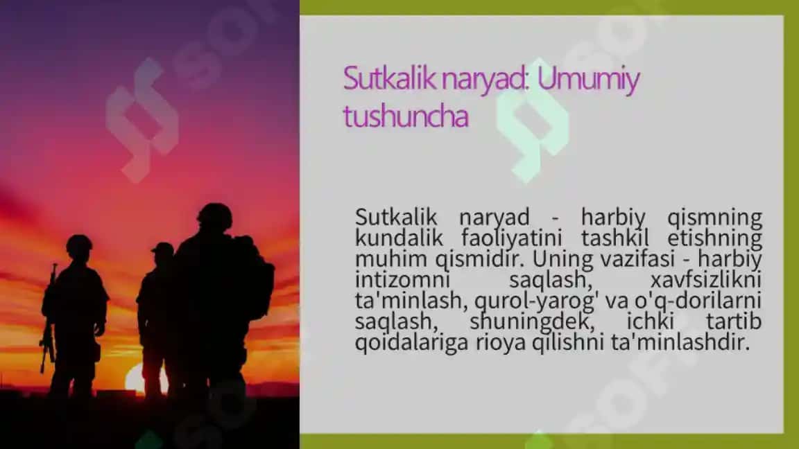 Sutkalik naryad, vzvod navbatchisining harakatlari 3