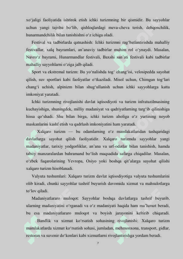 TURIZM SOHASINING TASNIFLANISHI VA TURLARI 6