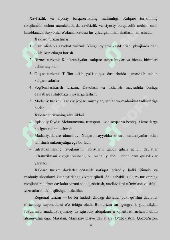 TURIZM SOHASINING TASNIFLANISHI VA TURLARI 7