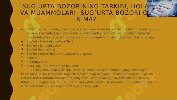 Sug'urta bozorining tarkibi, holati va muammolari 2