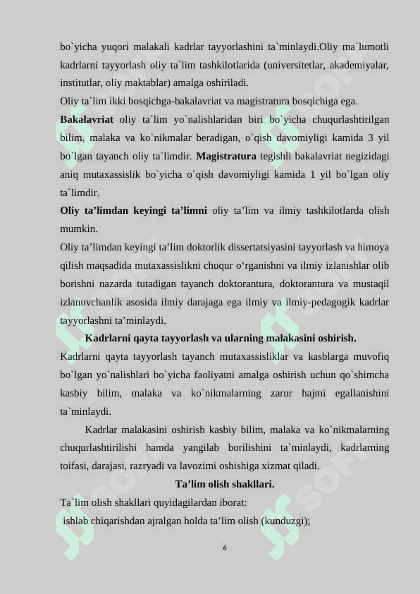 Ta’lim to’g’risidagi qonun va Kadrlar tayyorlash milliy dasturi 6