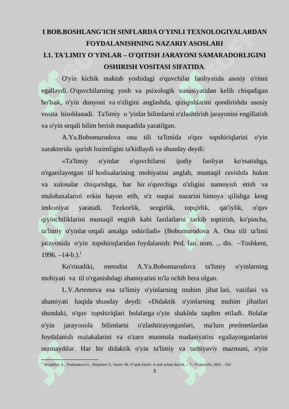1-SINF SAVODGA O’RGATISH DAVRIDA O’YINLI TEXNOLOGIYALARDAN FOYDALANISH 5