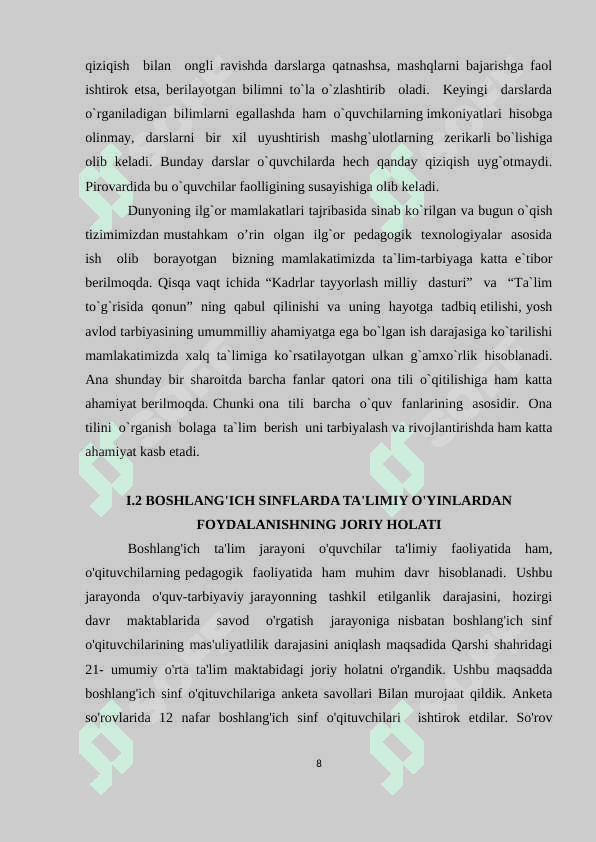 1-SINF SAVODGA O’RGATISH DAVRIDA O’YINLI TEXNOLOGIYALARDAN FOYDALANISH 8