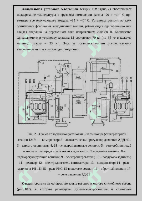 Устройства, принципиальная схема т.в.  и ремоет 5-ти вагонной рефрежираторной секуии БМЗ 5
