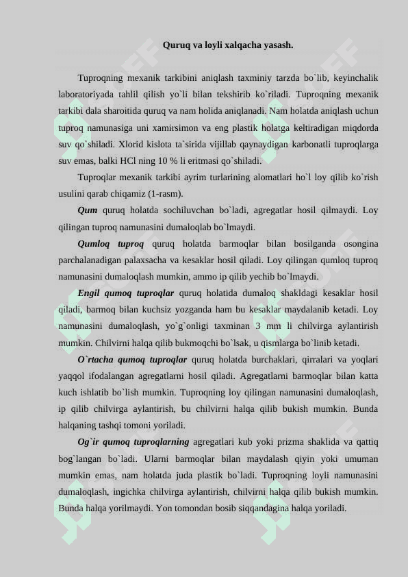 Tuproq mexanik tarkibini aniqlash usullari 2