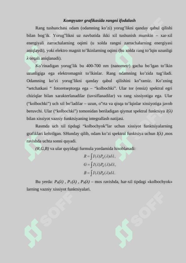 Kompyuter grafikasida rangni ishodalash 2