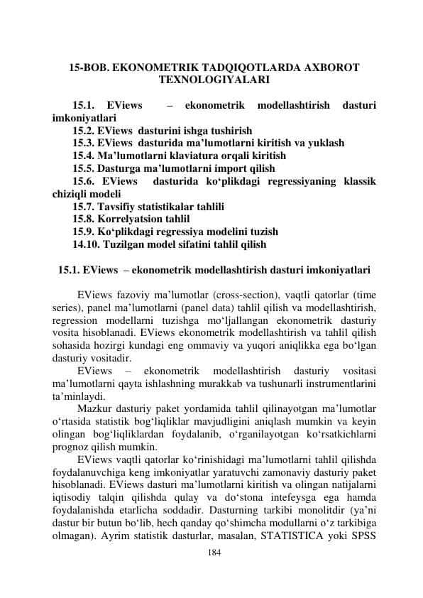 Ekonometrik tadqiqotlarda axborot texnologiyalari