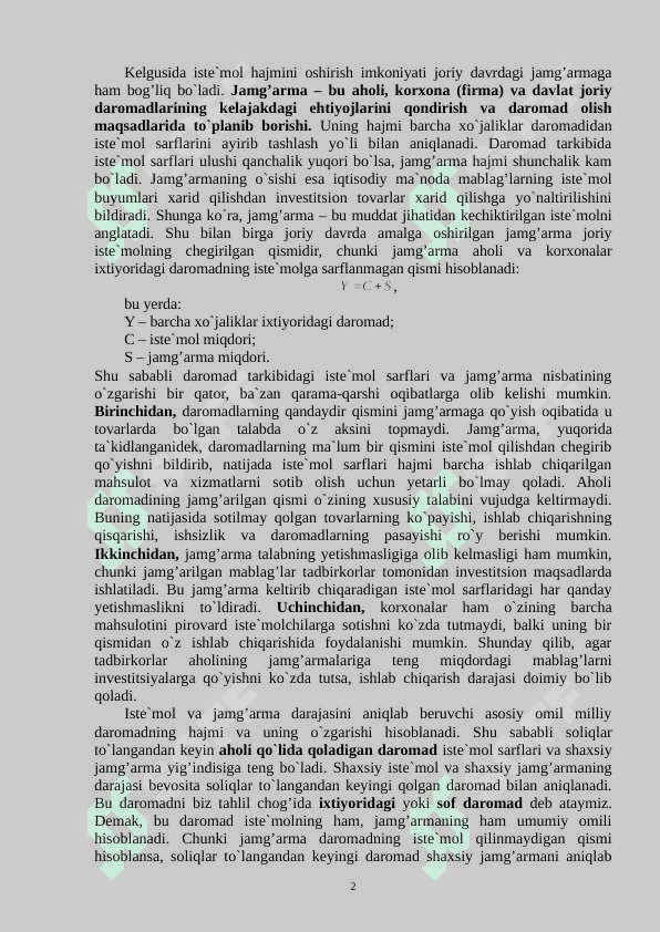 Iste`mol, jamg’arma va investitsiyalar 2