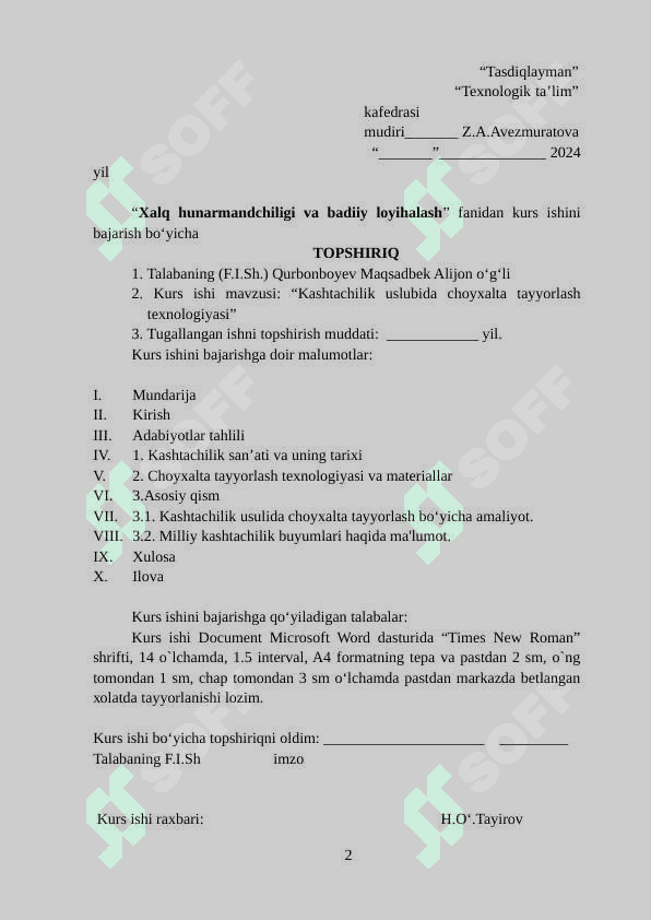 Kashtachilik uslubida choyxalta tayyorlash texnologiyasi 2