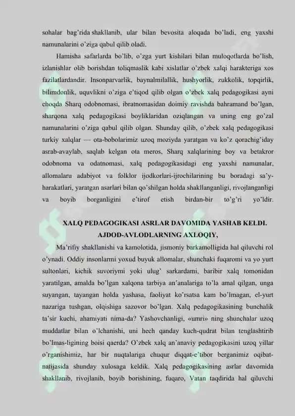 O’zbek xalq pedagogikasi va islom ta’limotida ijtimoiy pedagogik g’oyalar 6