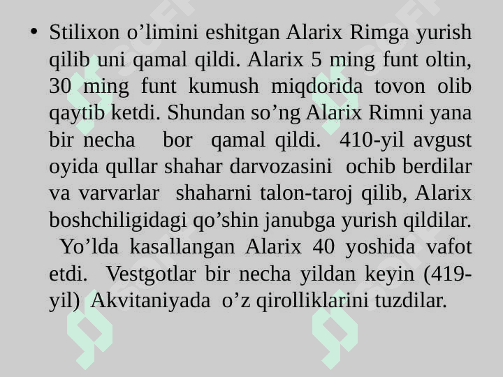 G’arbiy Rim imperiyasini qulashi va Rim madaniyati. 5