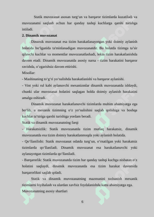 Mexanik tizimning muvozanati shartlari 6