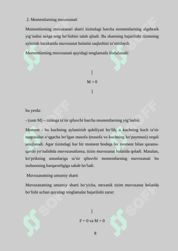 Mexanik tizimning muvozanati shartlari 8