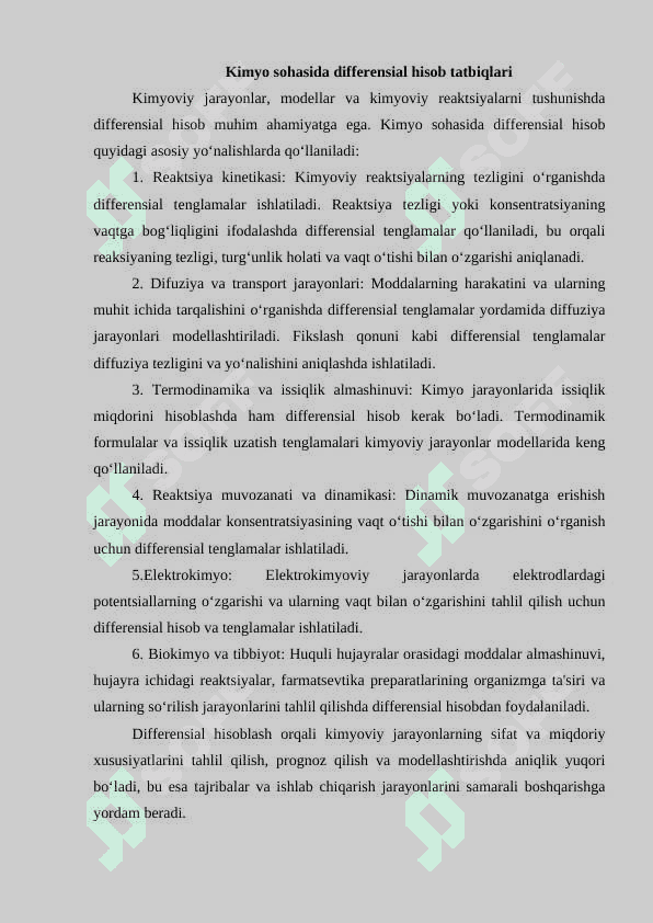 Kimyoda differensial hisob tatbiqlari 2