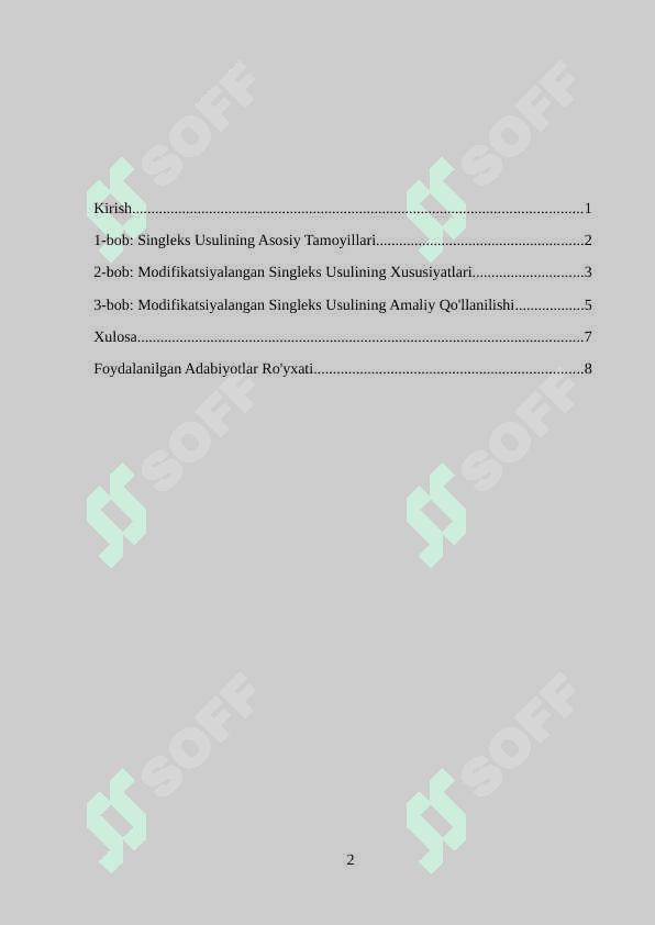 Modifitsirlangan singleks usuli 2