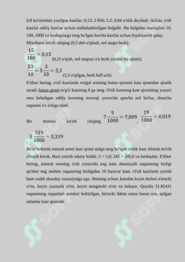 O'NLI KASRLAR VA ULAR USTIDA ARIFMETIK AMALLARNI BAJARISH ALGORITMI 2
