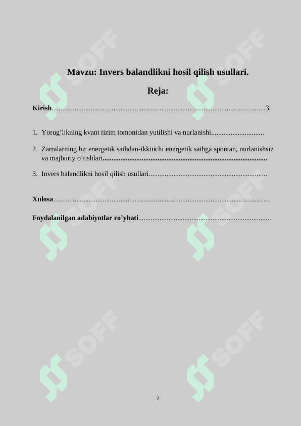 Invers balandlikni hosil qilish usullari. 2