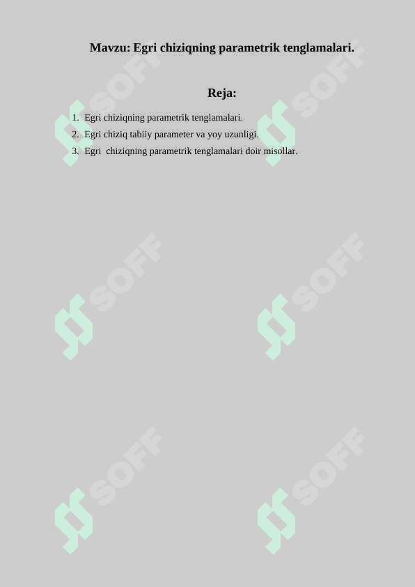 Egri chiziqning parametrik tenglamalari. 2