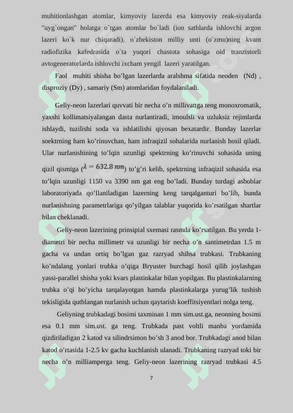 Lazer nuri yordamida ayrim jarayonlarni nazorat qilish. 7