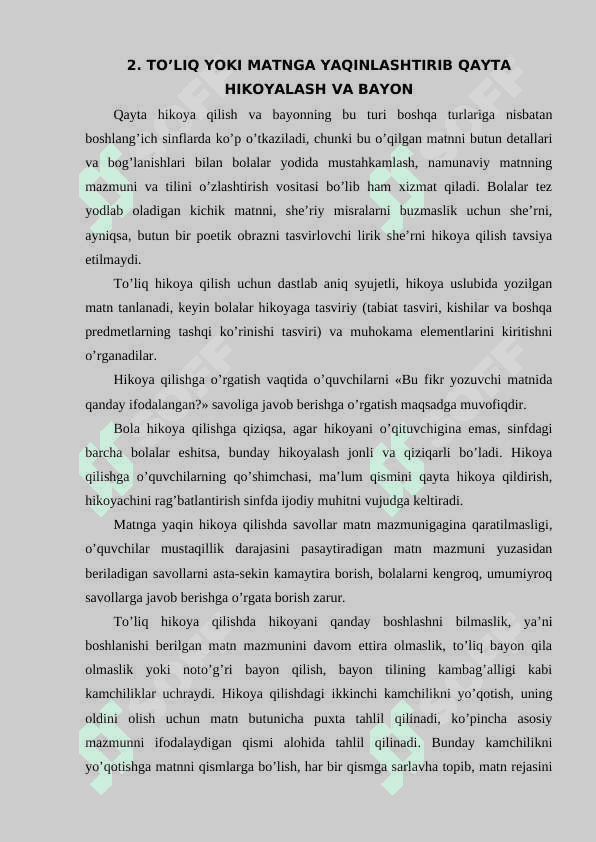 O’QISH DARSTURIDA QAYTA HIKOYALAR TURLARIDAN FOYDALANISH 5